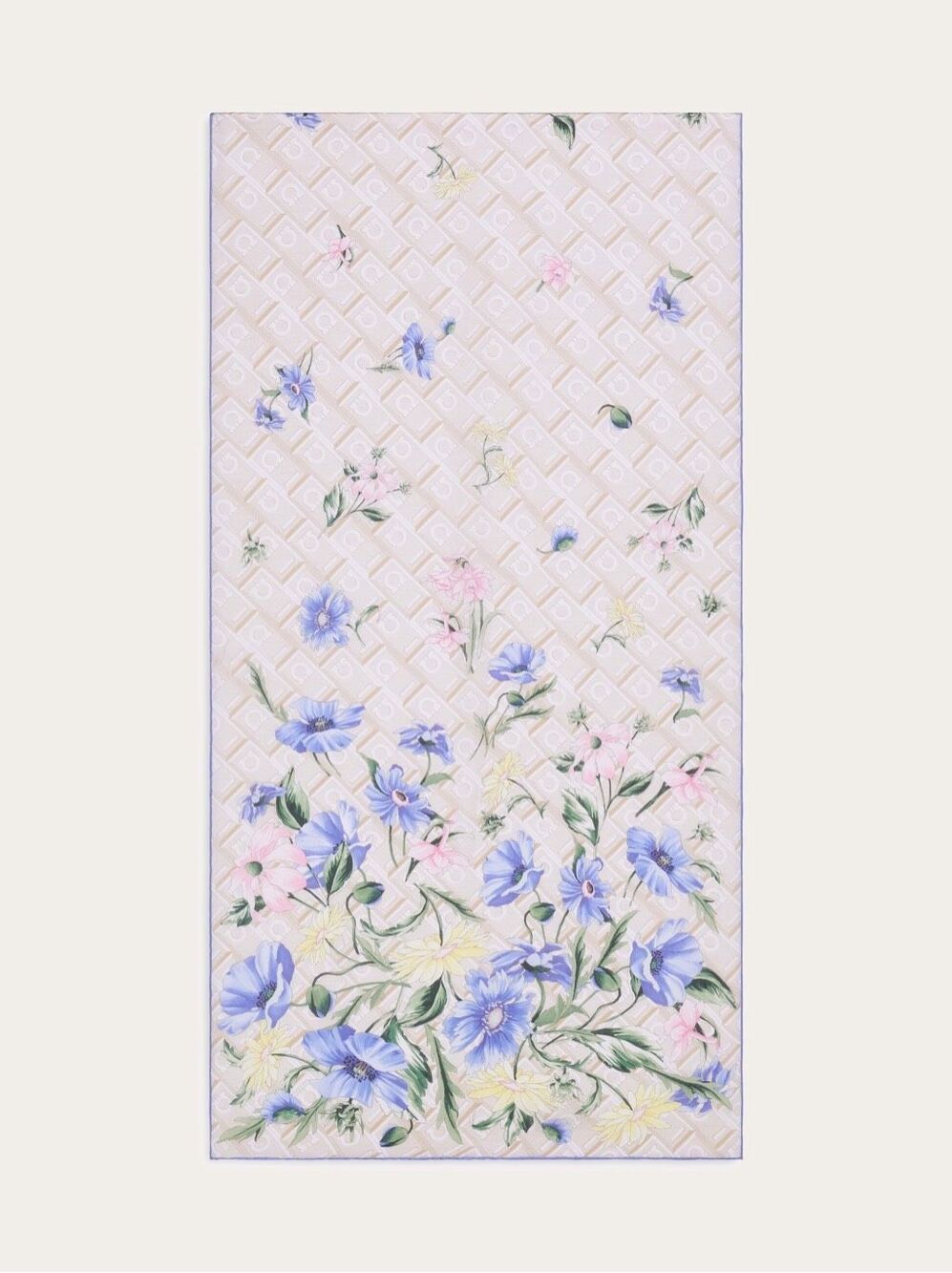 Salvatore Ferragamo Floral Luxury Silk Monoflow Shawl Scarf Oxford Blue One Size